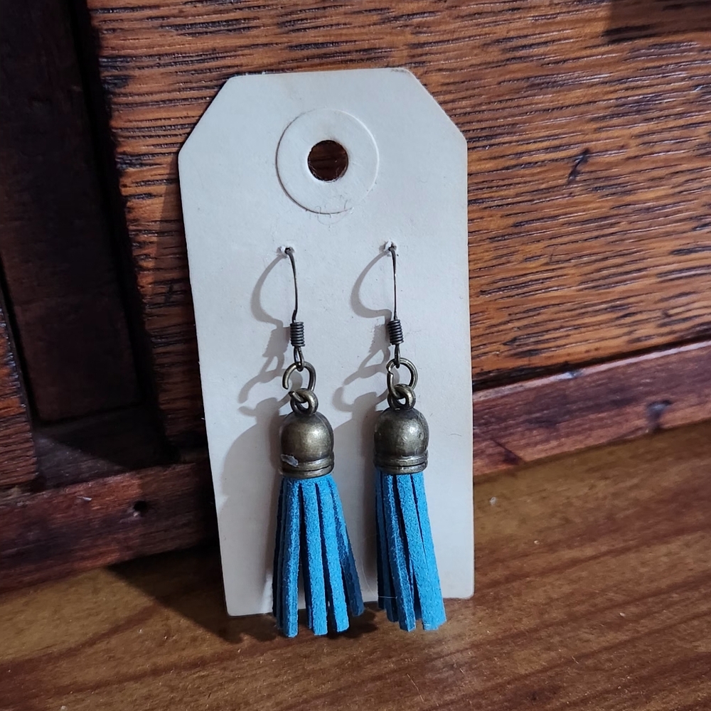 Teal tassel earrings